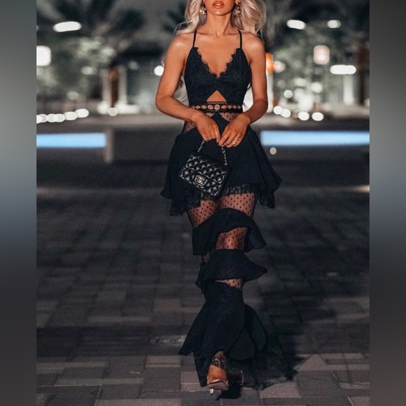 catwalk connection Dresses & Skirts - Glamorous Show Stopper Black cut out ruffle Dress by Catwalk Connection. Size Sm